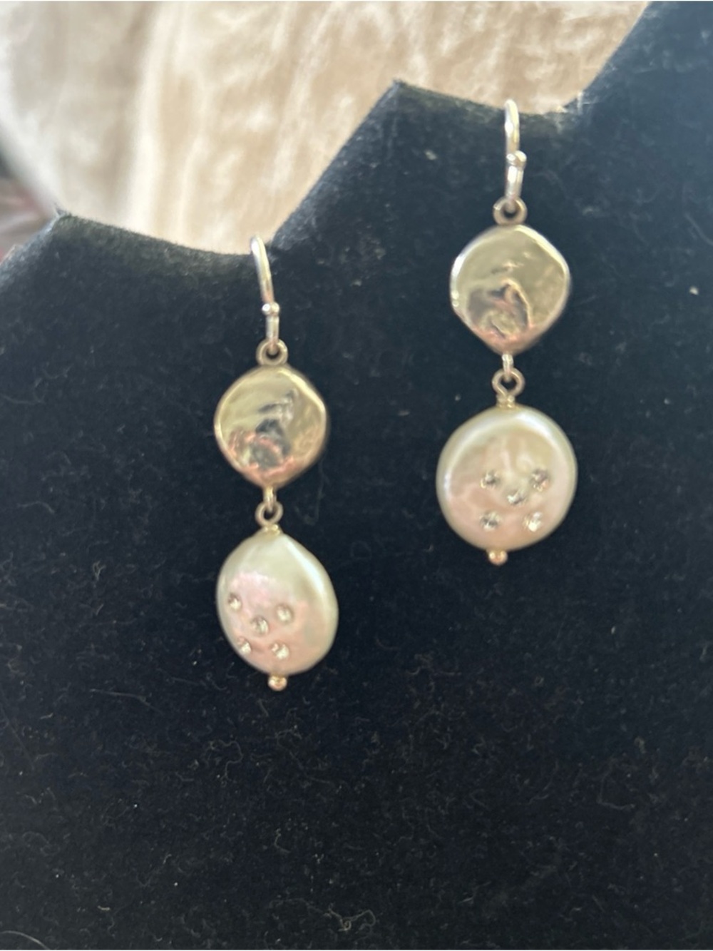 Silpada Sterling Silver Drop Earrings  Pearl Discs With Swarovski Crystal Rare - Picture 5 of 6